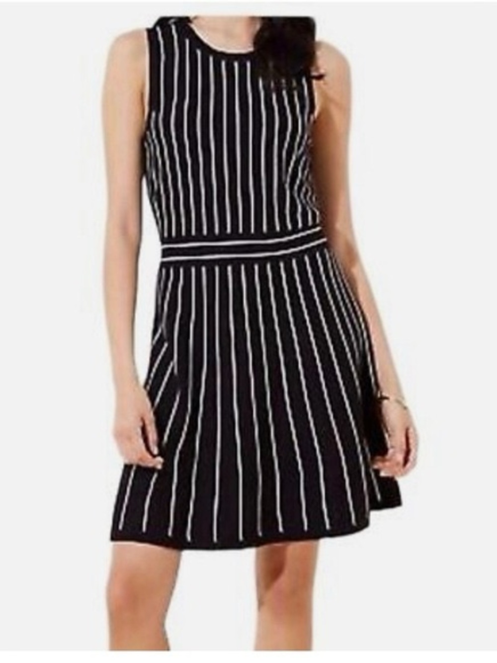Women's Sleeveless Black & White Striped Dress